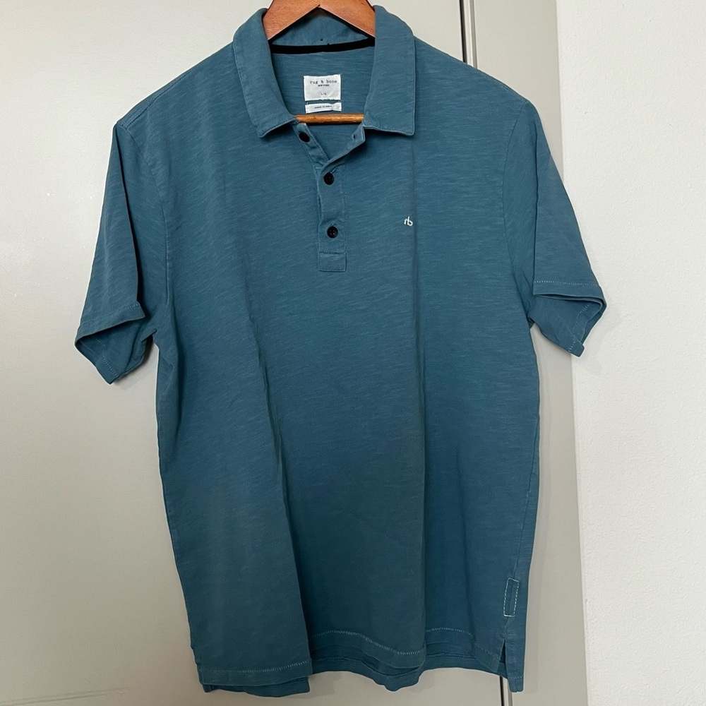 rag & bone Men’s Blue Polo Shirt short sleeve Sz L